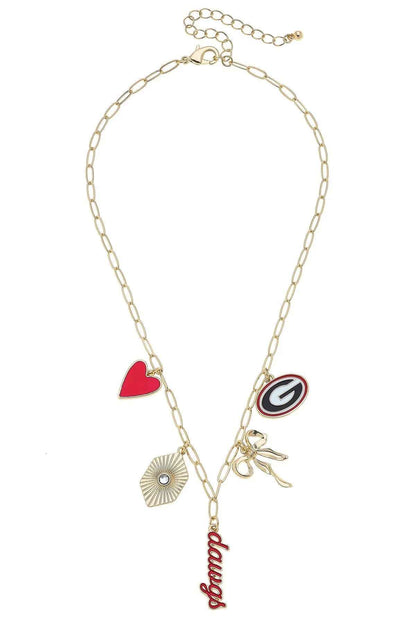 Georgia Bulldogs Paper Clip Charm Collector Necklace in Shiny Gold