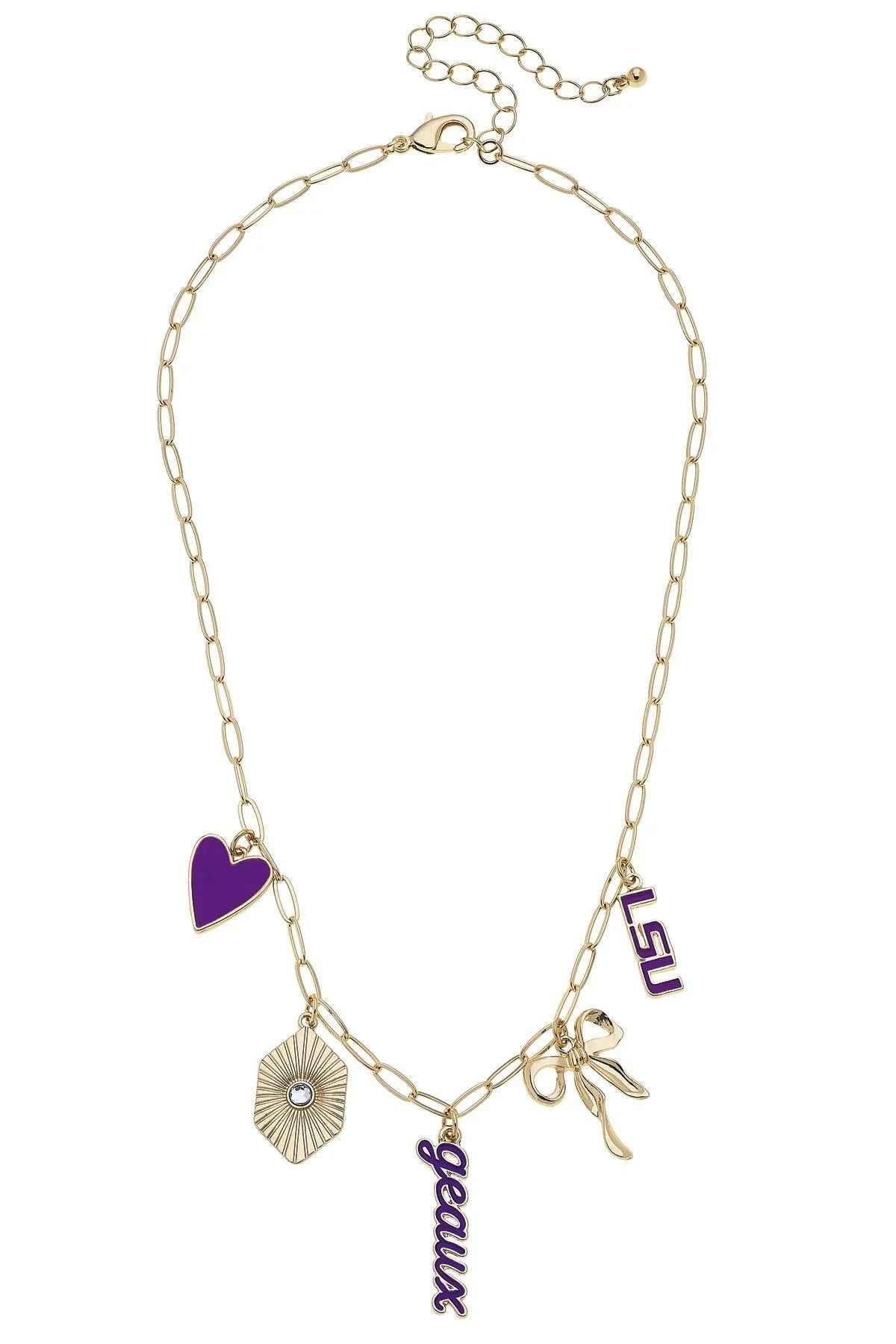 LSU Tigers Paper Clip Charm Collector Necklace in Shiny Gold