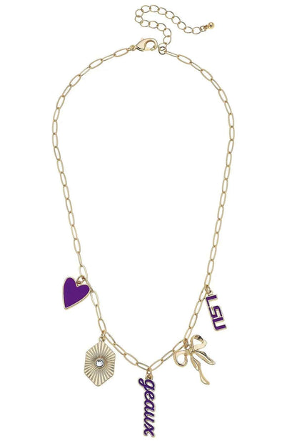 LSU Tigers Paper Clip Charm Collector Necklace in Shiny Gold