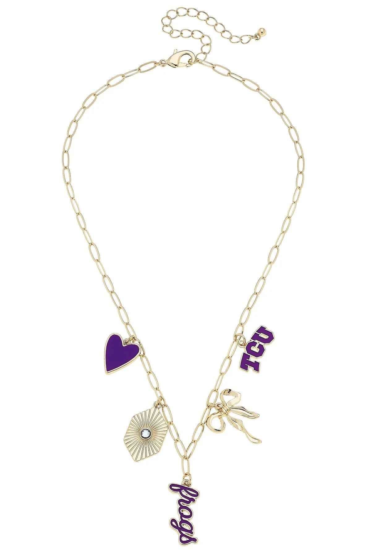 TCU Horned Frogs Paper Clip Charm Collector Necklace in Shiny Gold