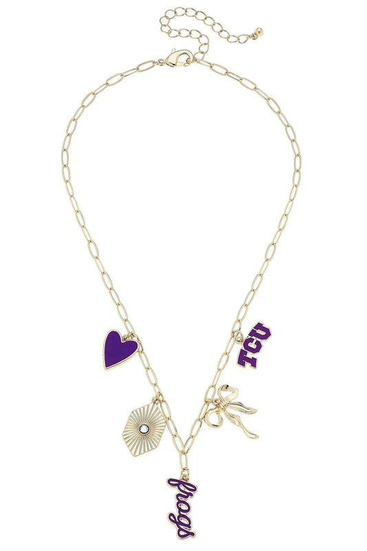 TCU Horned Frogs Paper Clip Charm Collector Necklace in Shiny Gold
