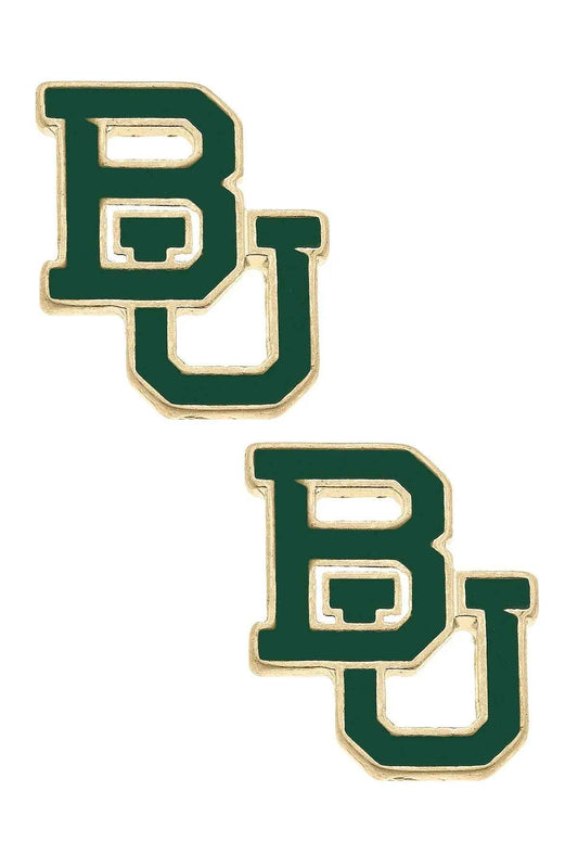 Baylor Bears Enamel Logo Stud Earrings in Shiny Gold
