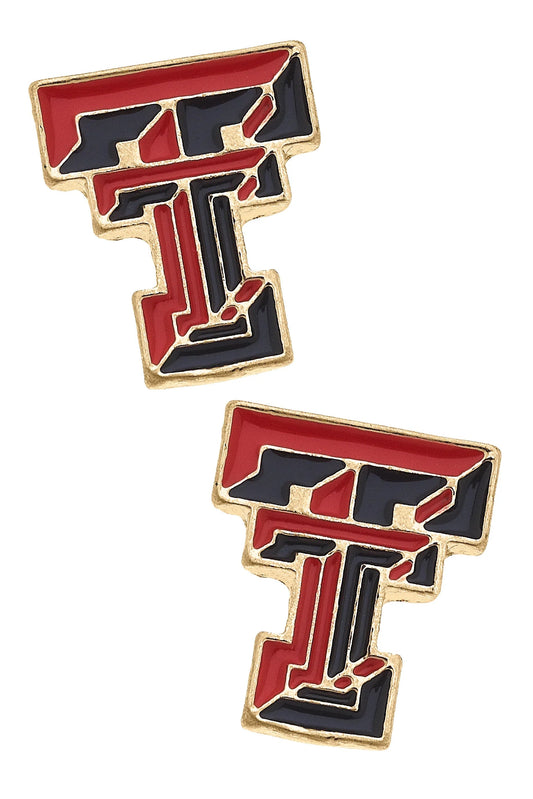 Texas Tech Red Raiders Enamel Logo Stud Earrings in Shiny Gold