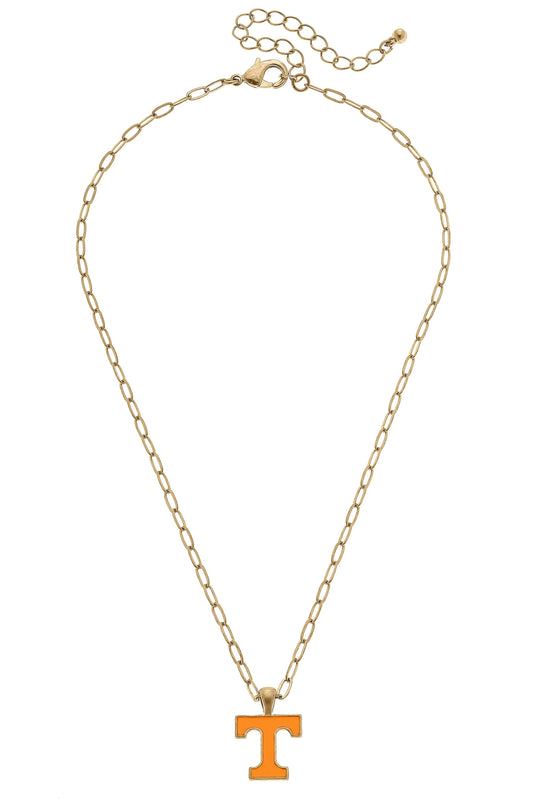 Tennesse Vols Enamel Pendant Necklace in Shiny Gold