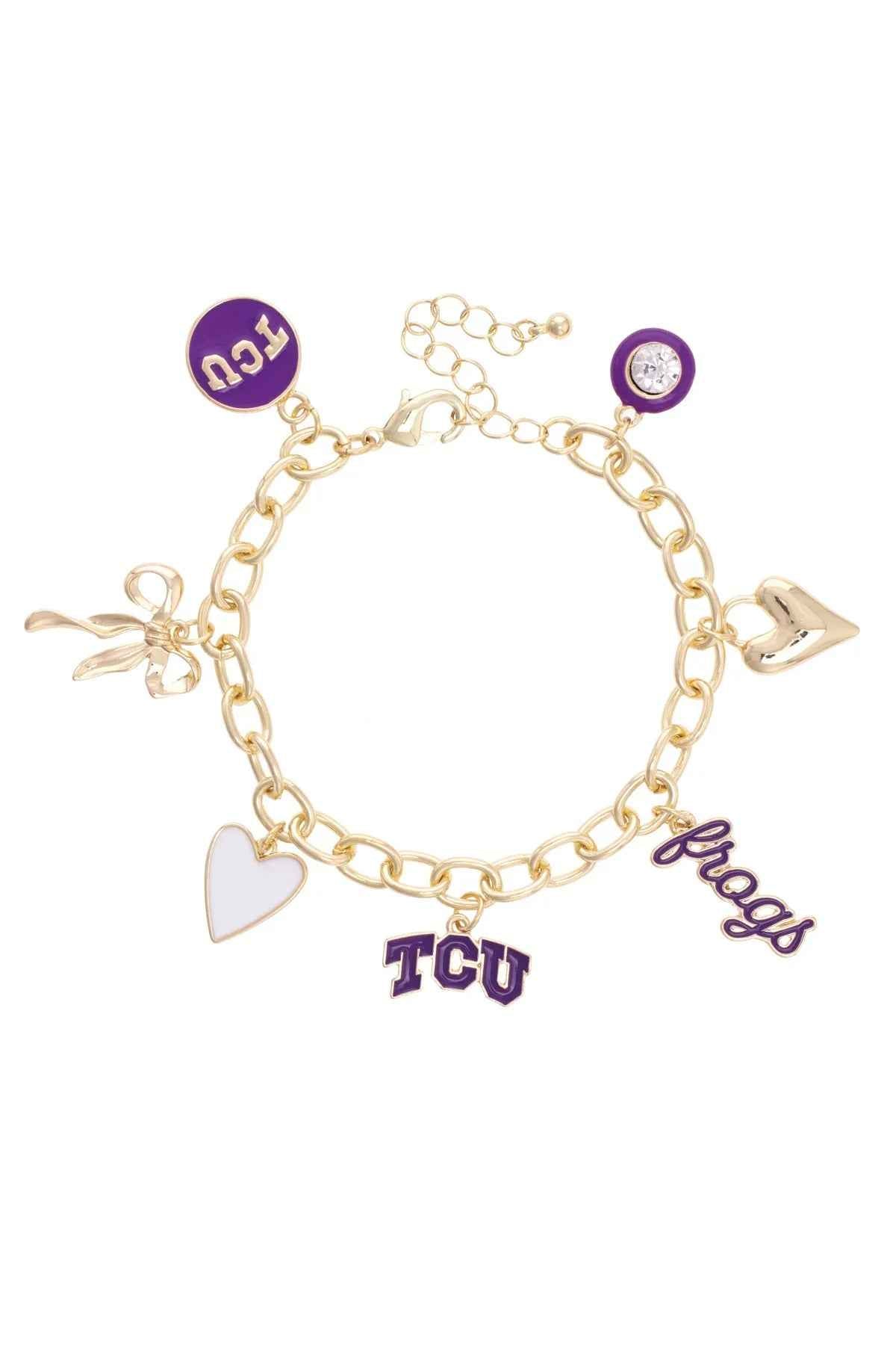 TCU Horned Frogs Enamel Icons Charm Bracelet in Shiny Gold