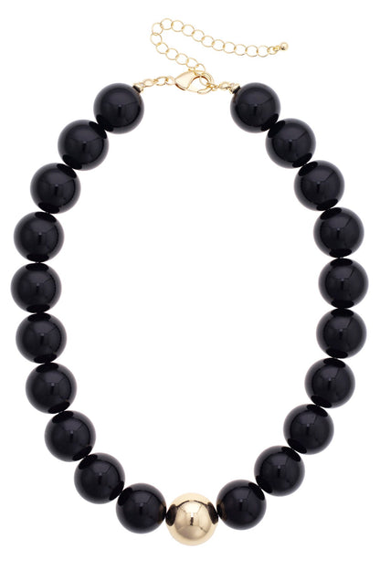 Marjorie Beaded Gumball Game Day Necklace in Black