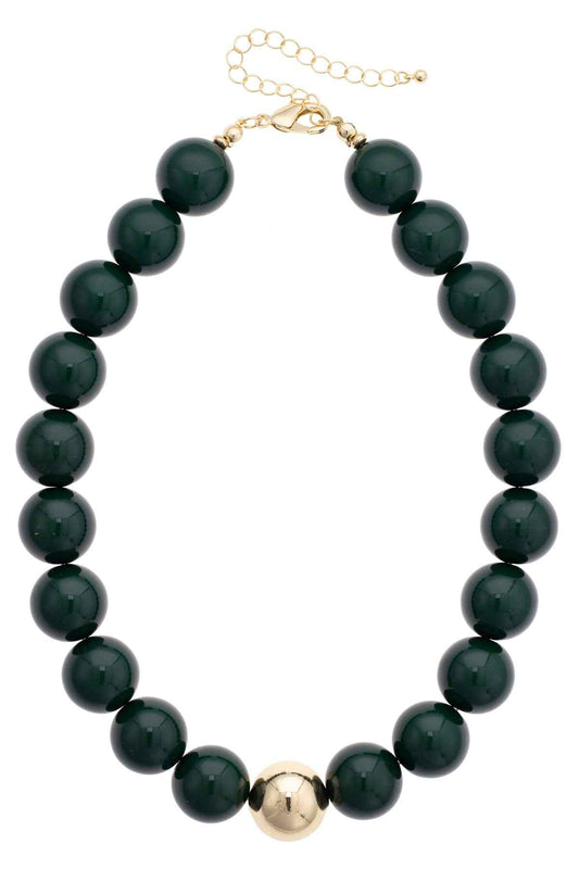 Marjorie Beaded Gumball Game Day Necklace in Green