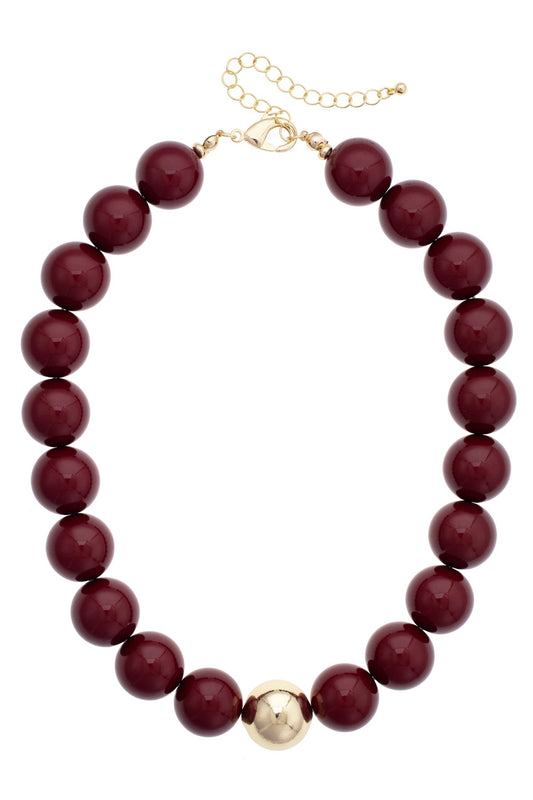 Marjorie Beaded Gumball Game Day Necklace in Maroon