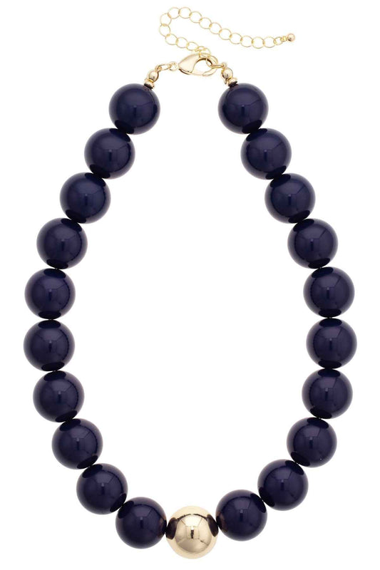 Marjorie Beaded Gumball Game Day Necklace in Navy