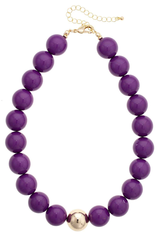 Marjorie Beaded Gumball Game Day Necklace in Purple