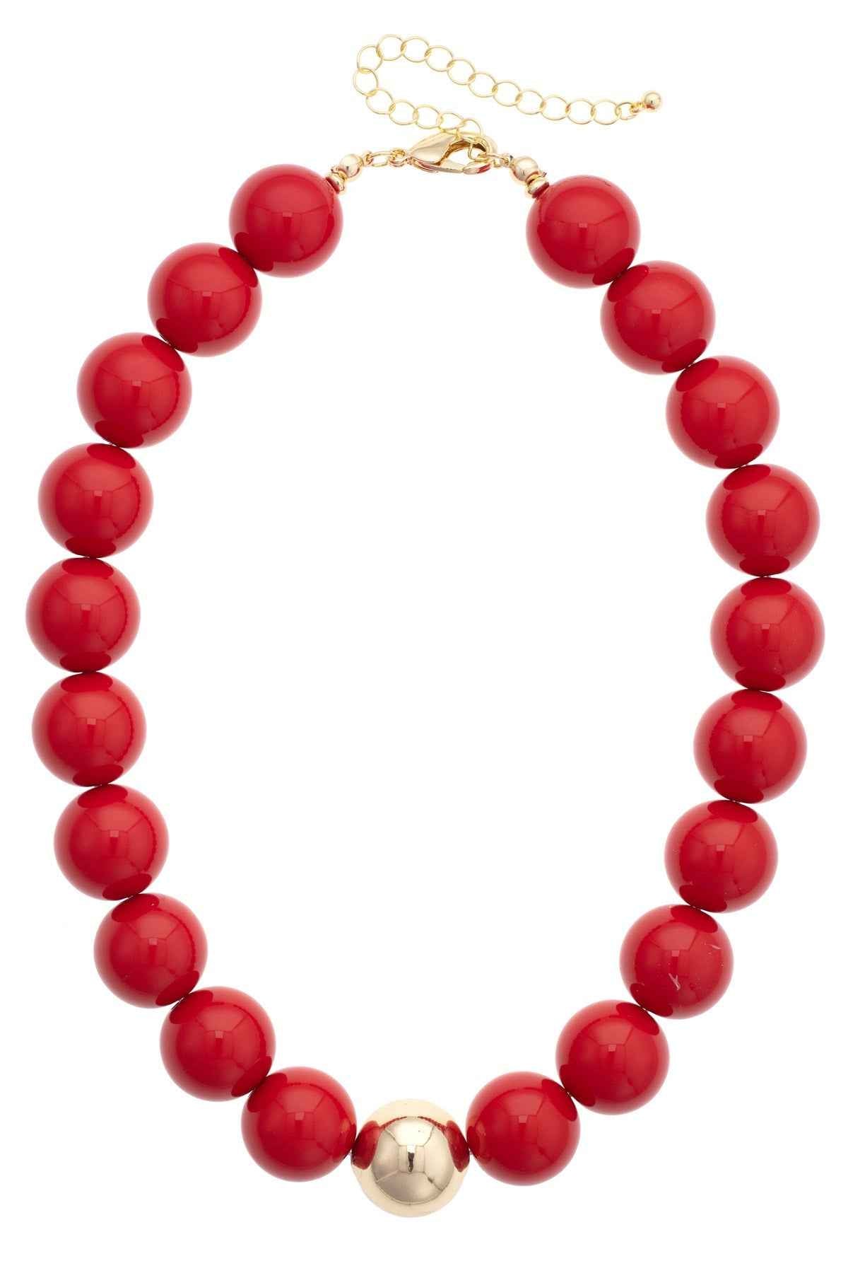 Marjorie Beaded Gumball Game Day Necklace in Red