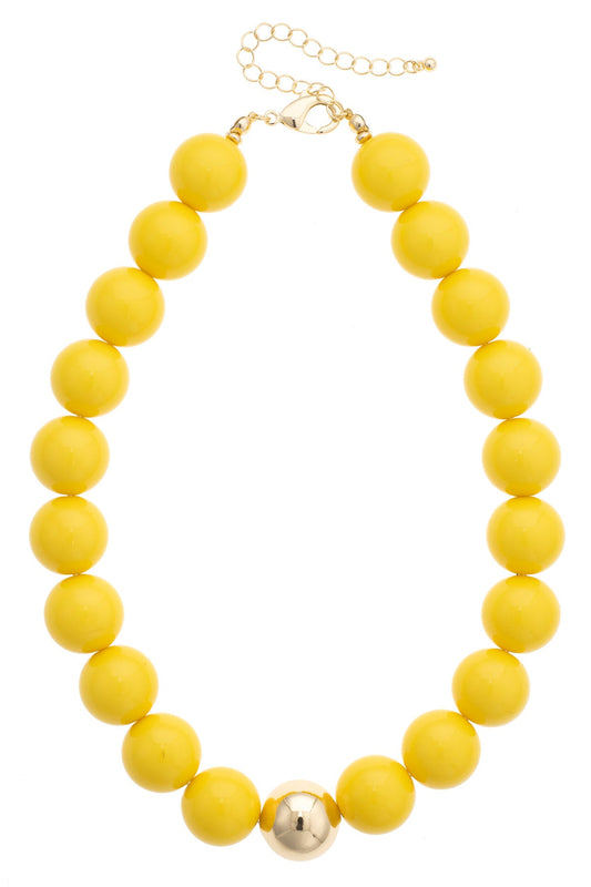 Marjorie Beaded Gumball Game Day Necklace in Yellow
