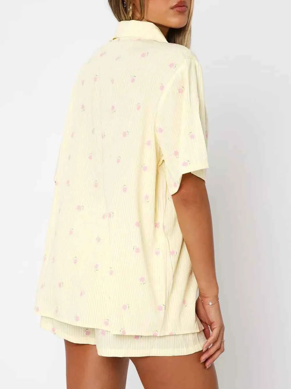 Love Notes Collared Neck Short Sleeve Top and Shorts Pajama Set