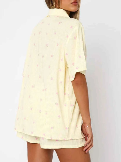 Love Notes Collared Neck Short Sleeve Top and Shorts Pajama Set