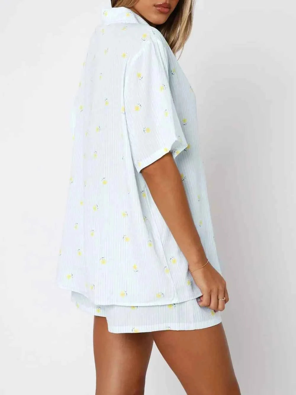 Love Notes Collared Neck Short Sleeve Top and Shorts Pajama Set