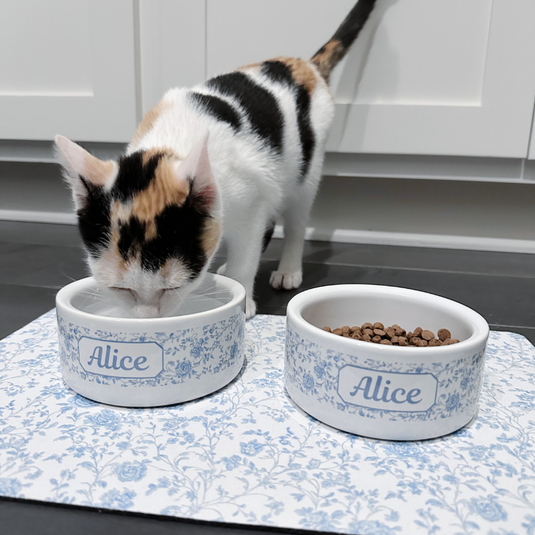 Tailored for Tails: Toile Treasures Pet Bowls - Blue for Stylish Pets