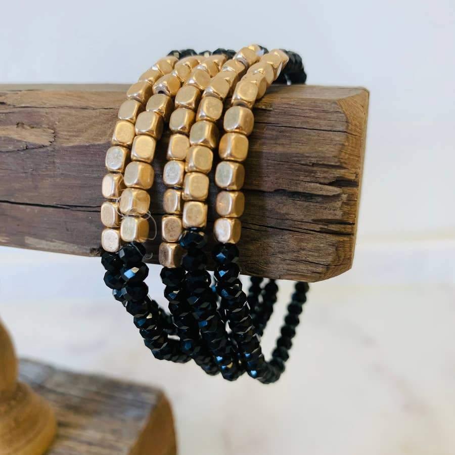 5 Strand Stone and Gold Bracelet Stack - Sorelle Gifts
