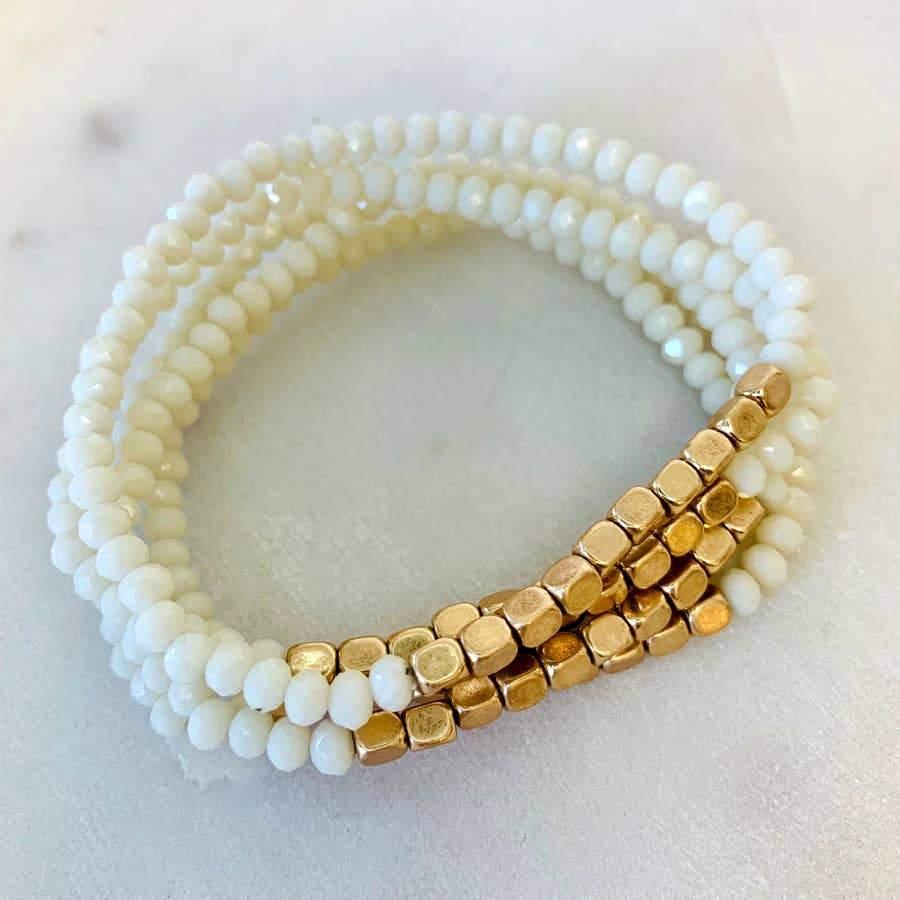 5 Strand Stone and Gold Bracelet Stack - Sorelle Gifts