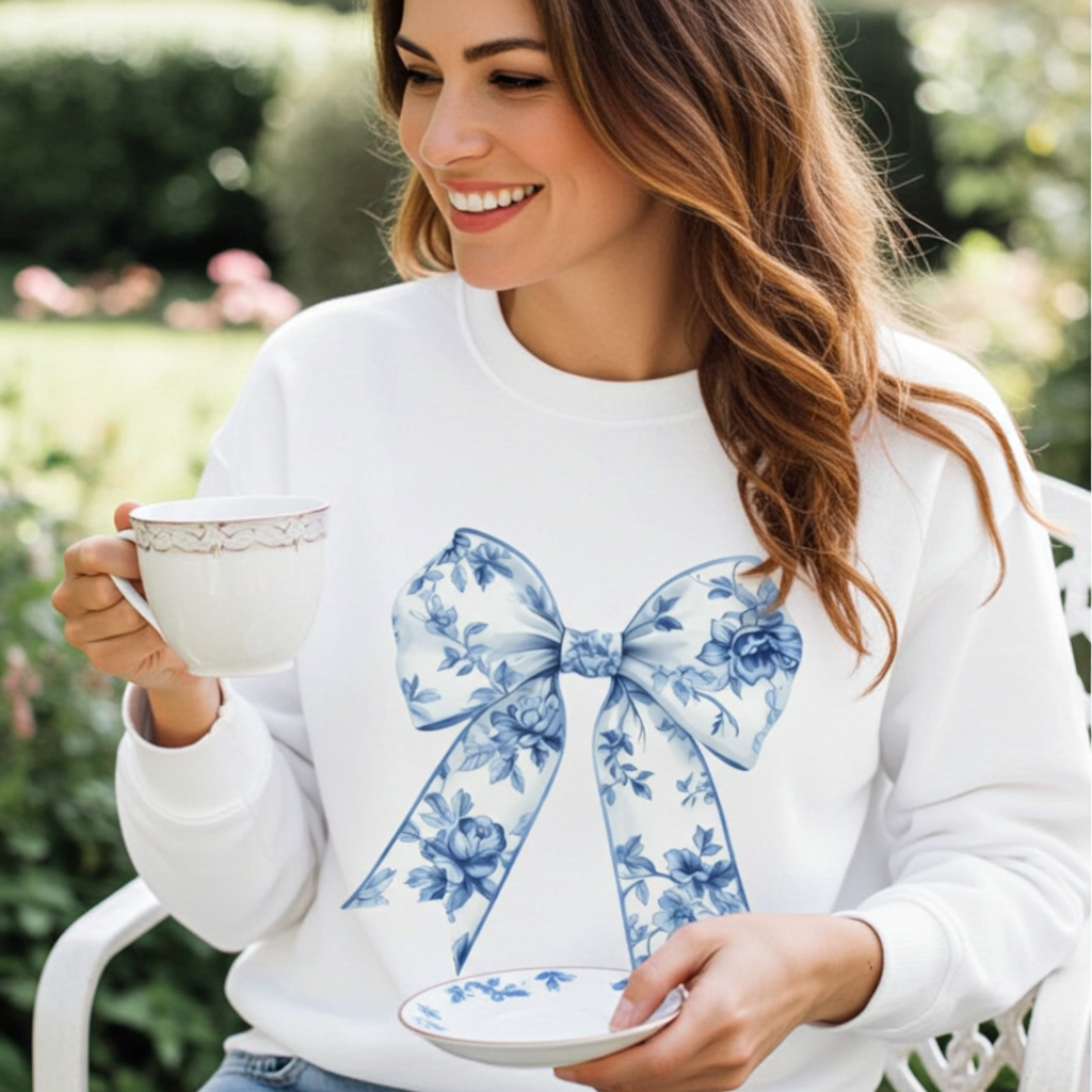 Chinoiserie Bow Organic Sweatshirt - Sorelle Gifts