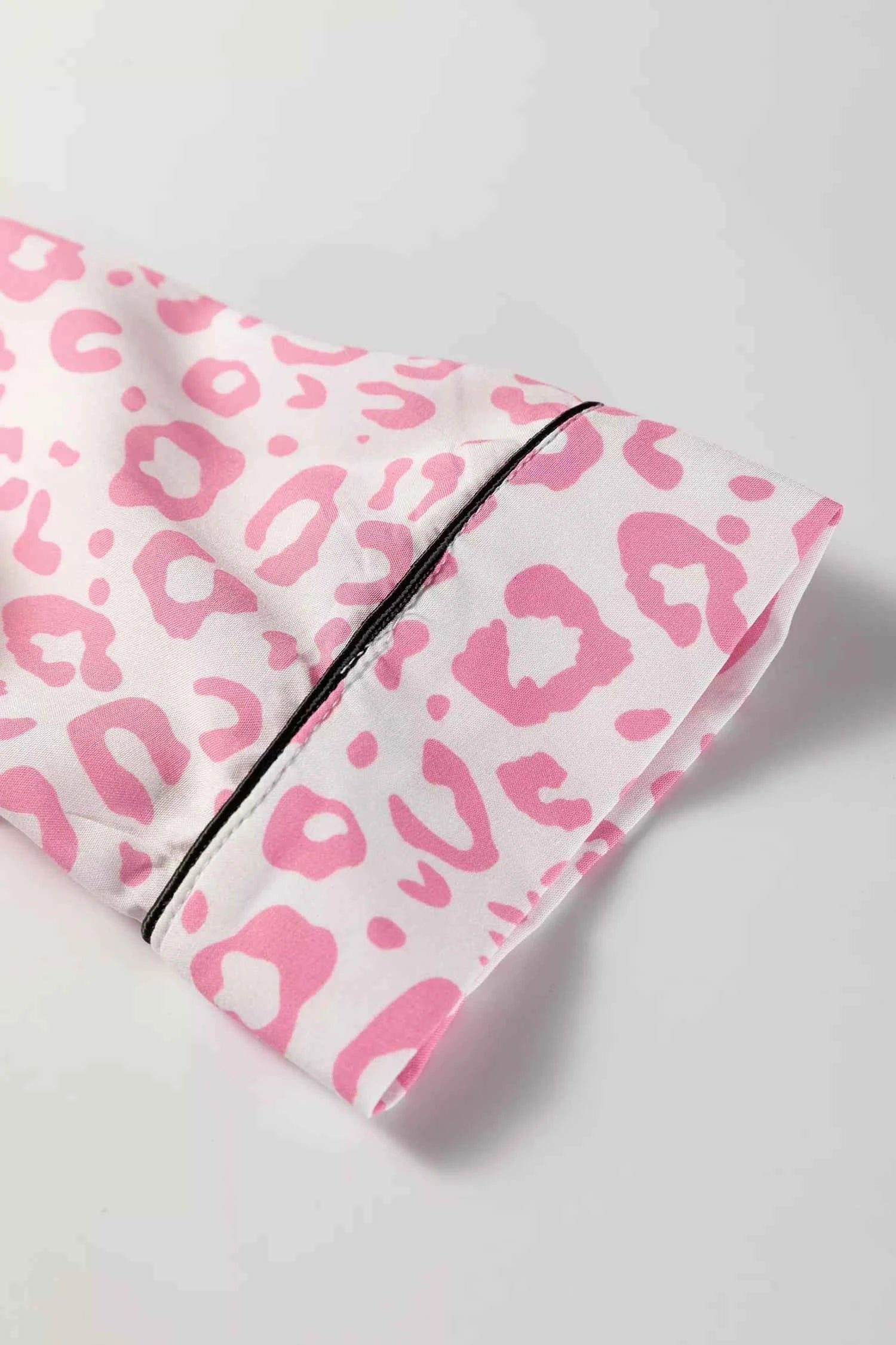 Leopard Print Button Up Top and Pants 2cps Pajama Set