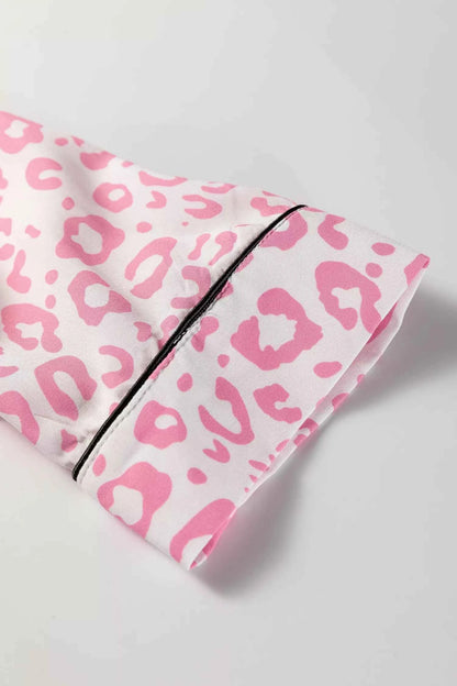 Leopard Print Button Up Top and Pants 2cps Pajama Set