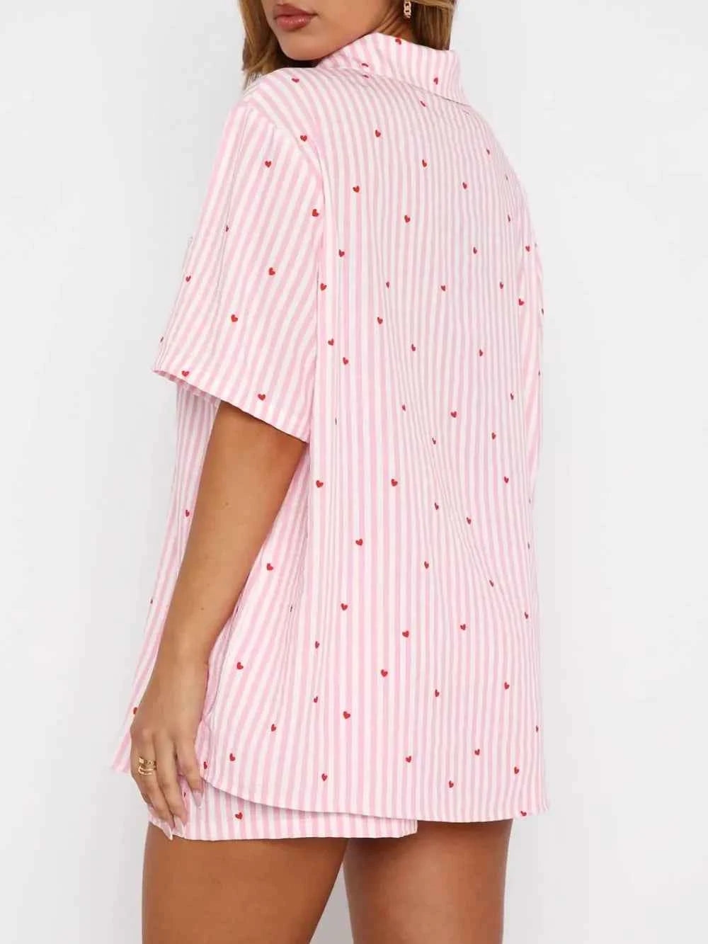 Love Notes Collared Neck Short Sleeve Top and Shorts Pajama Set