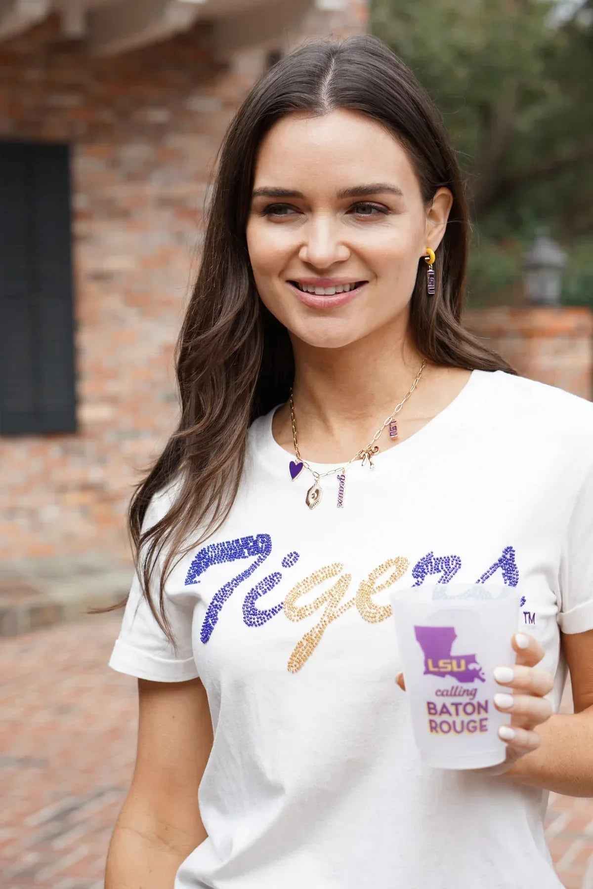 LSU Tigers Paper Clip Charm Collector Necklace in Shiny Gold