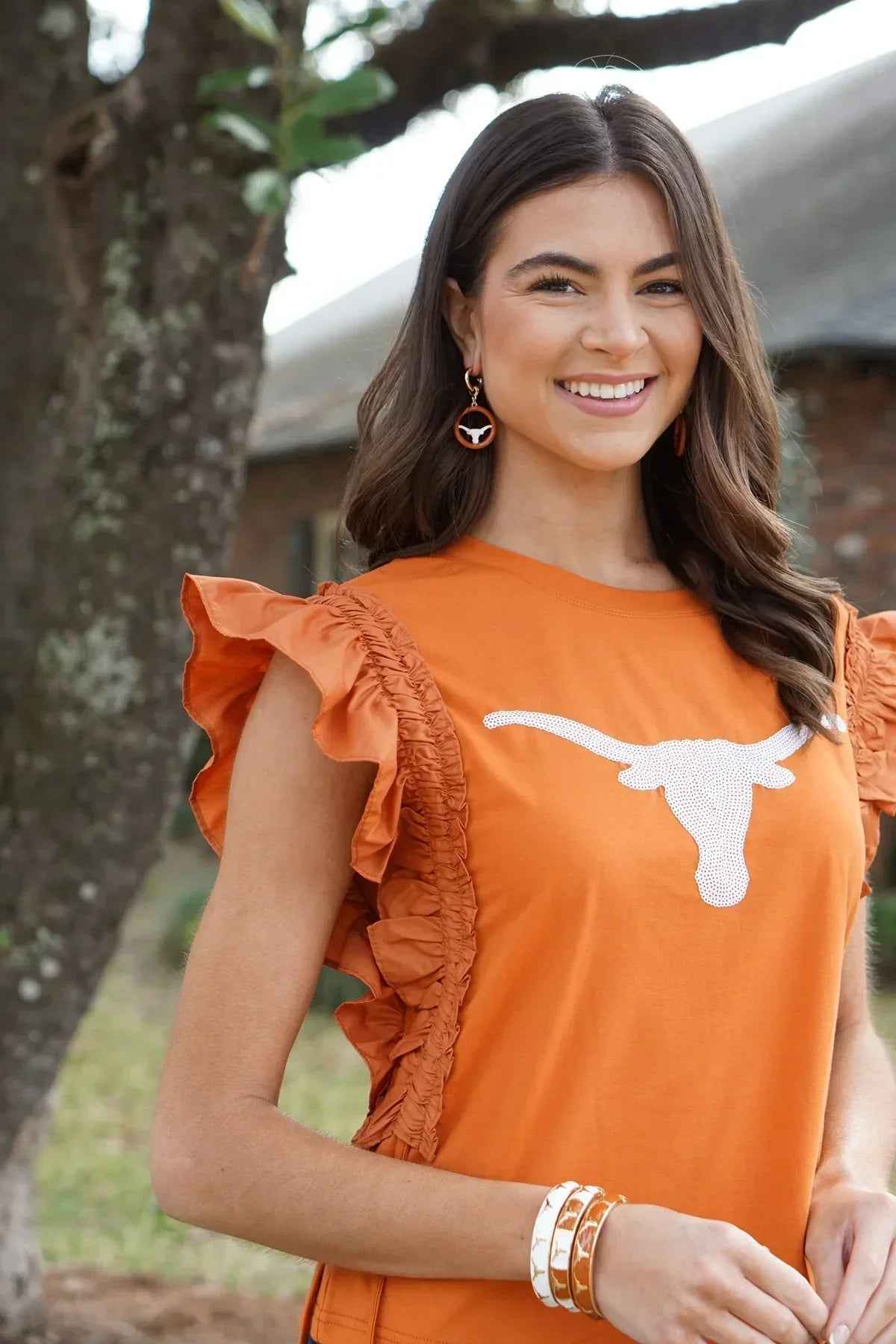 Texas Longhorns Sculpted Enamel Logo Hinge Bangle in White