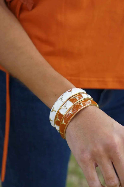 Texas Longhorns Sculpted Enamel Logo Hinge Bangle in White