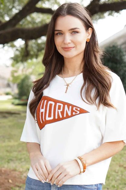 Texas Longhorns Ball Bead Charm Necklace in Shiny Gold