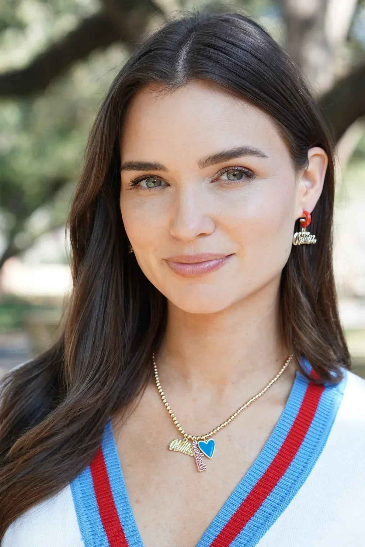 Ole Miss Rebels Ball Bead Charm Necklace in Shiny Gold
