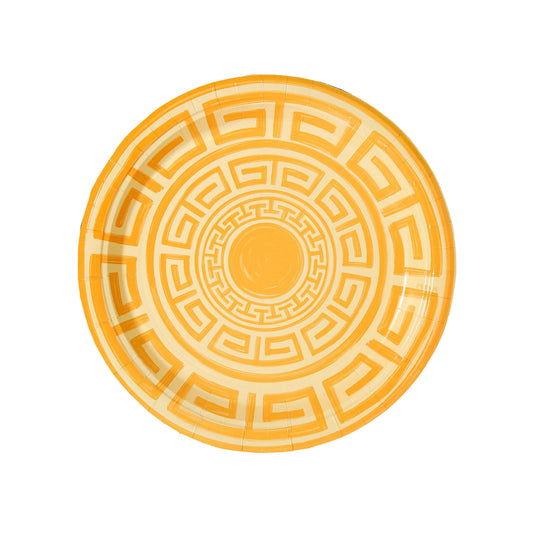 Golden and Butter Yellow Greek Key Dinner Paper Plates - 8 pack