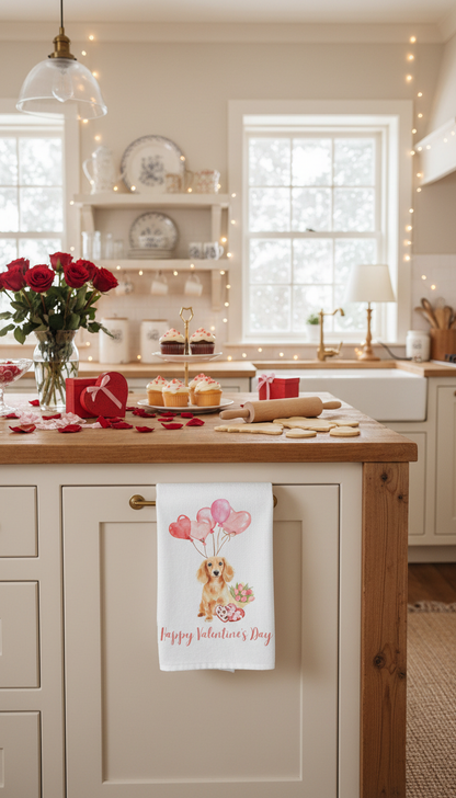 Happy Valentine's Day Dachshund Tea Towel