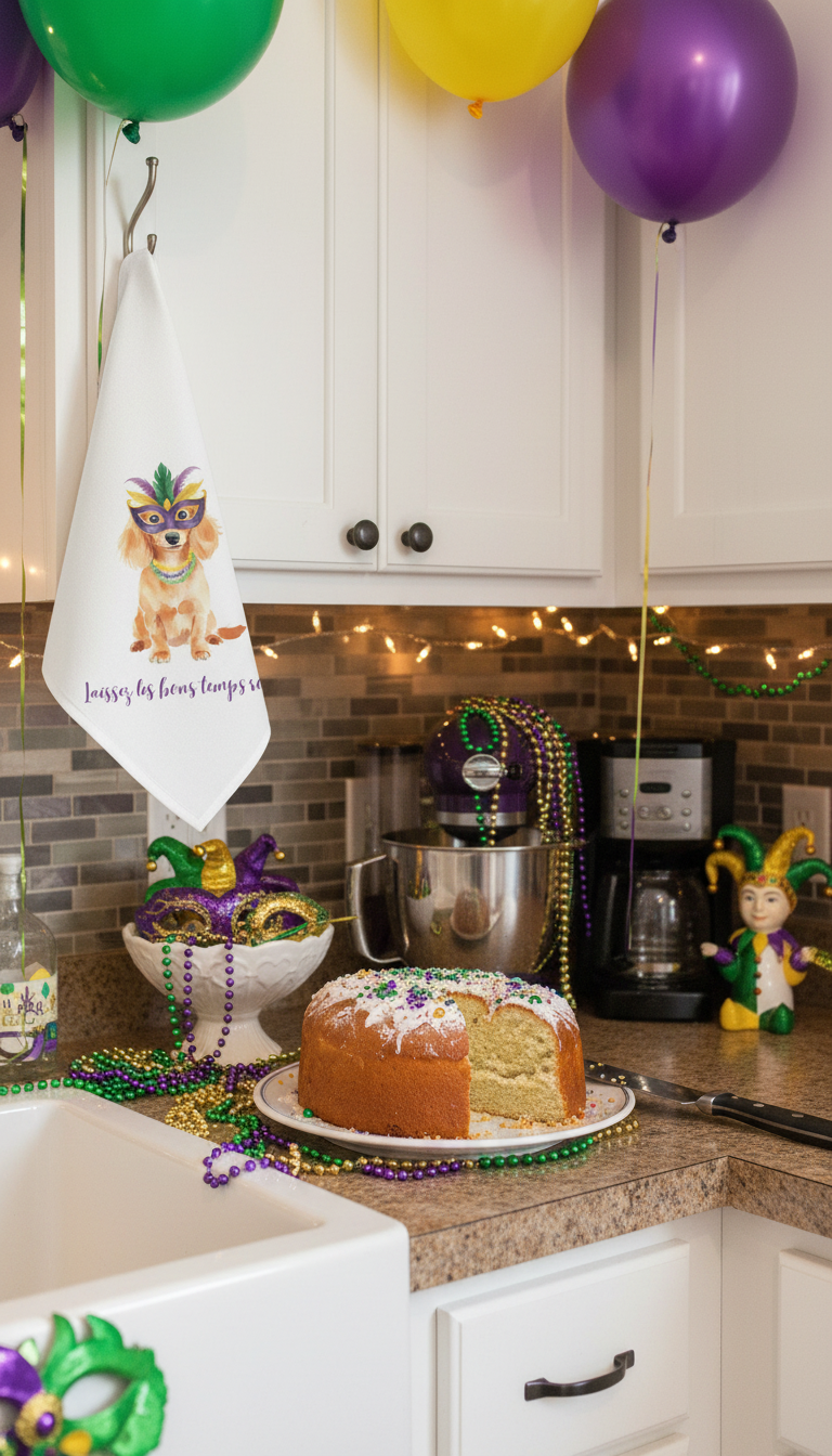 Mardi Gras Dachshund Tea Towel