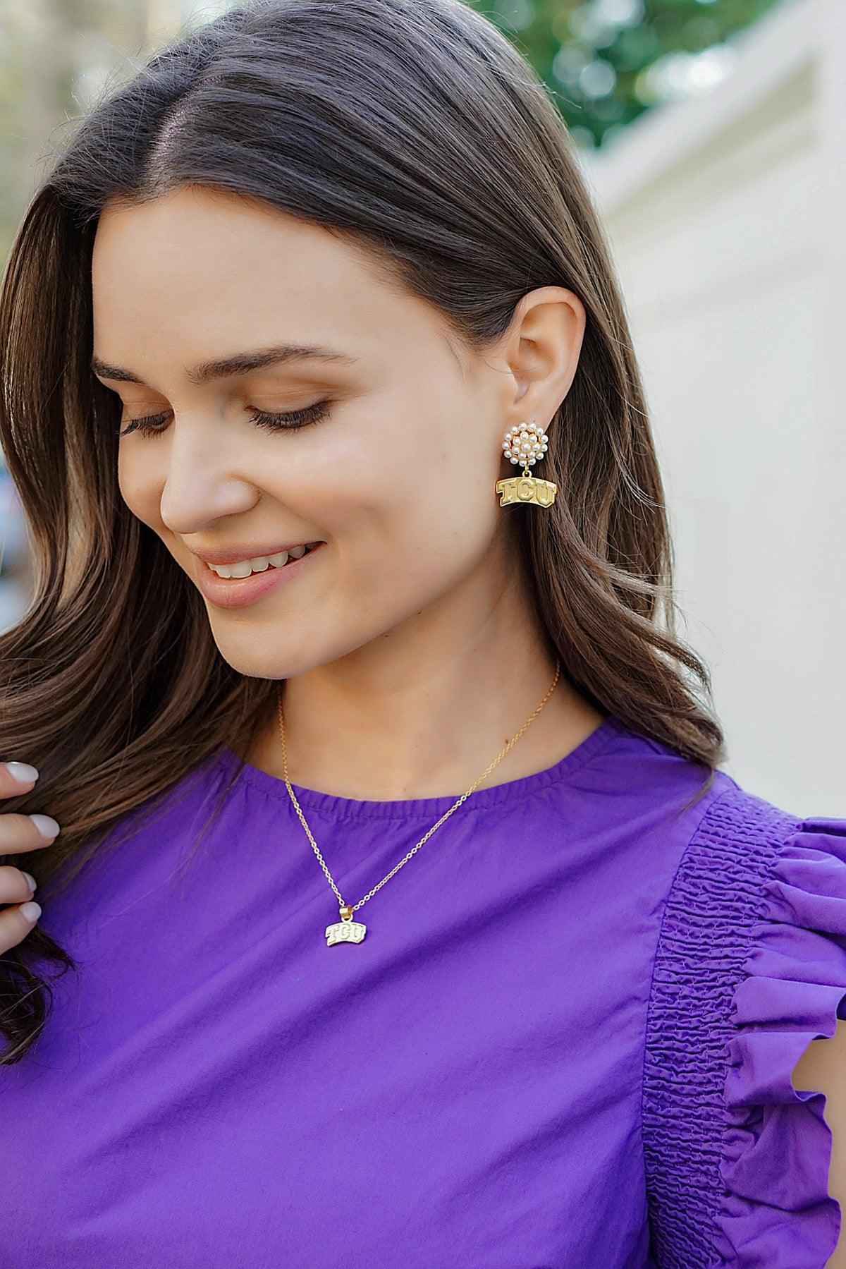 TCU Horned Frogs 24K Gold Plated Pendant Necklace