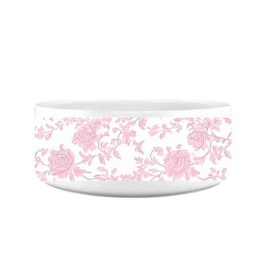 Toile Treasures: Tailored for Tails Pet Bowls - Pink