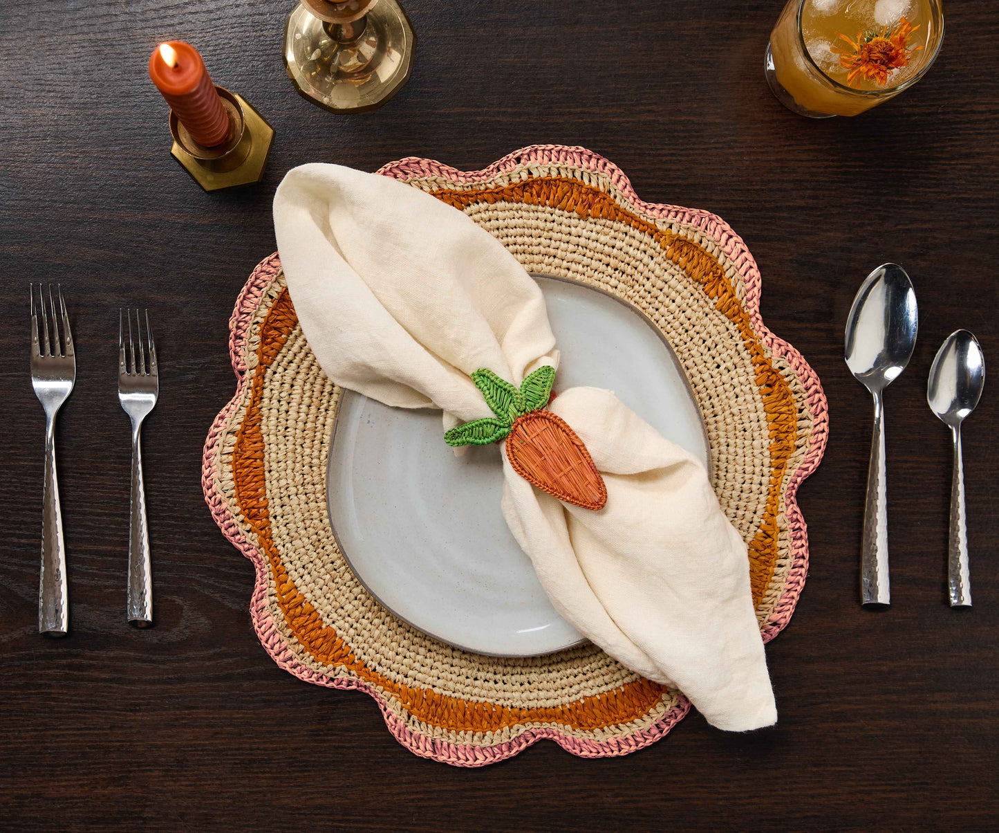 Carrot Napkin Ring – 3.5” Handwoven Iraca Palm – Artisan Spring Table Decor from Colombia