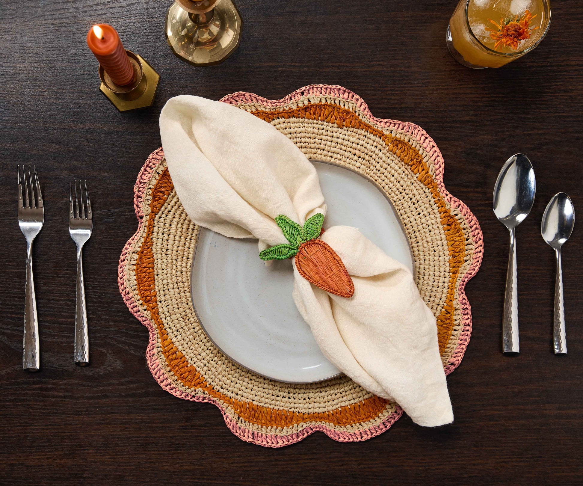 Carrot Napkin Ring – 3.5” Handwoven Iraca Palm – Artisan Spring Table Decor from Colombia