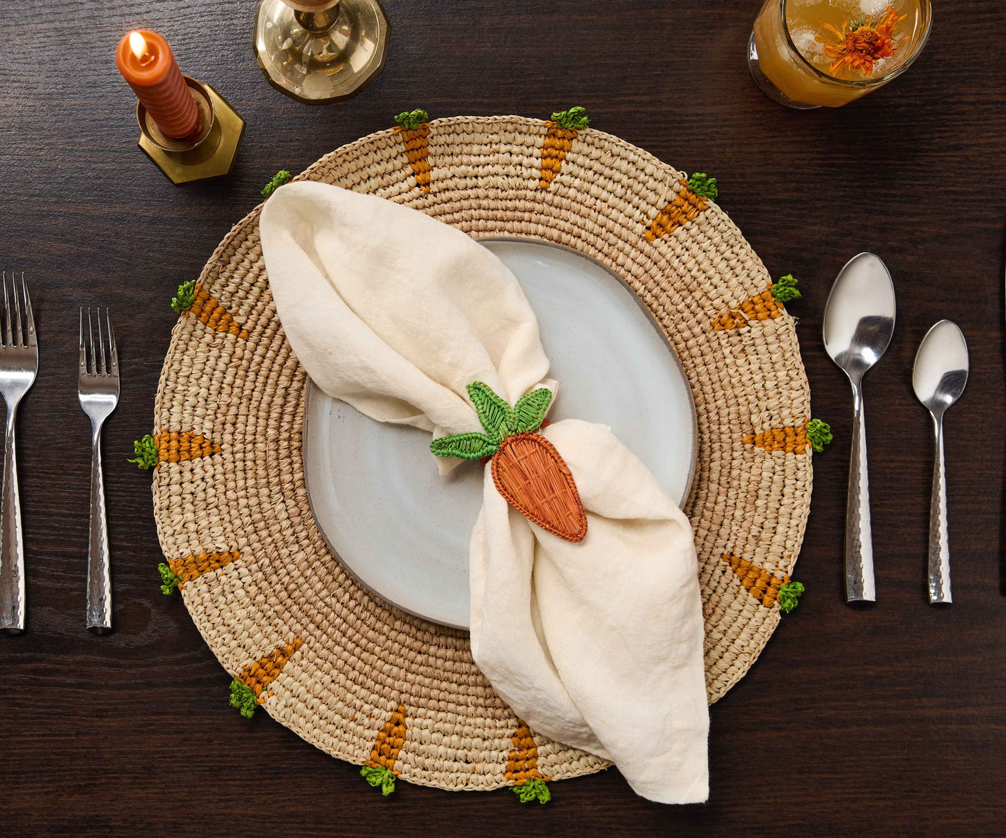 Handwoven Carrot Round Raffia Placemat – Artisan Table Décor