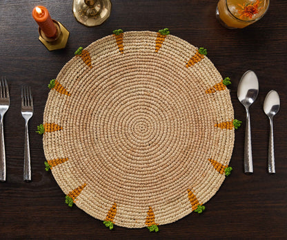 Handwoven Carrot Round Raffia Placemat – Artisan Table Décor