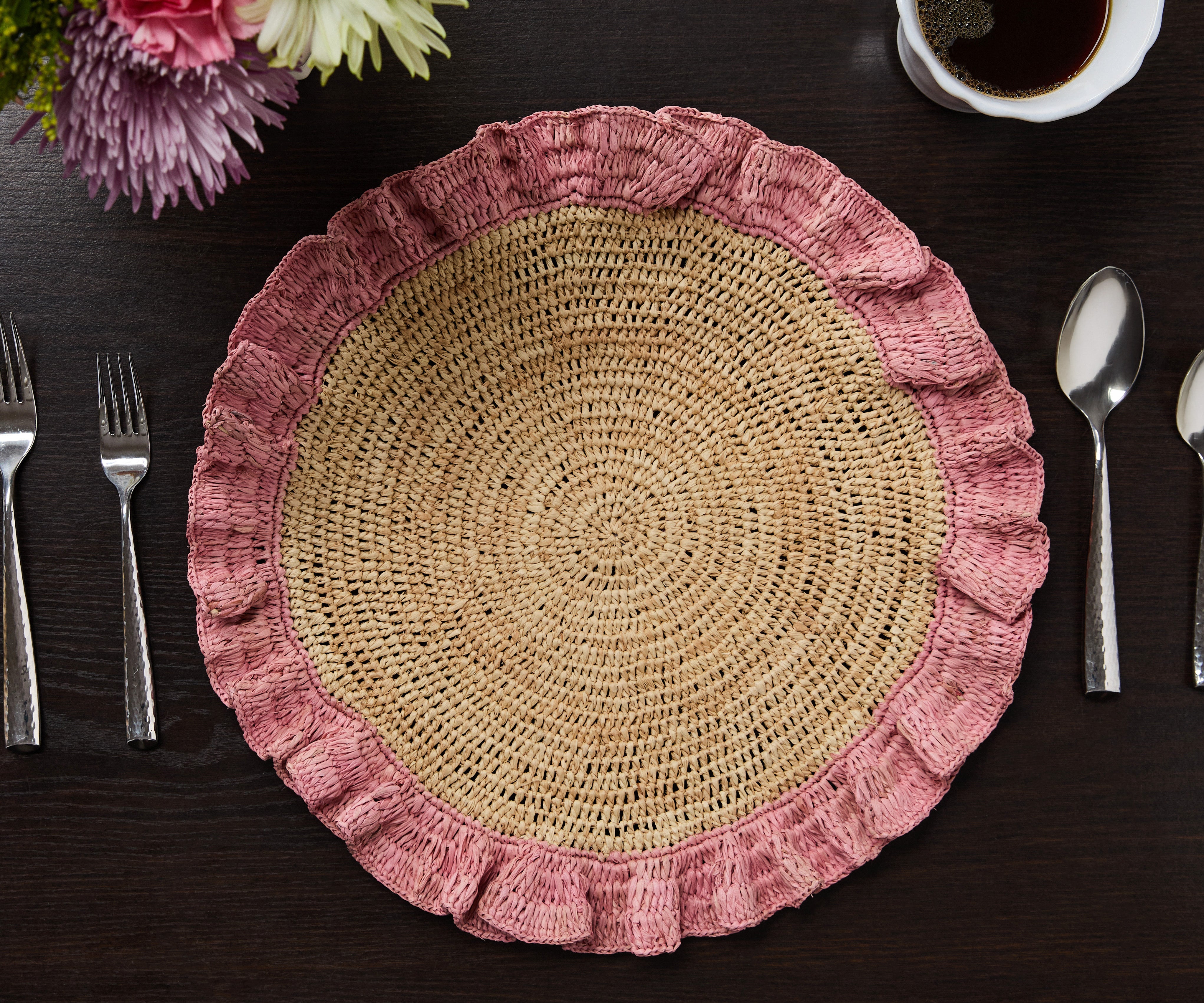 Handwoven Raffia Ruffle Placemat