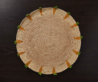 Handwoven Carrot Round Raffia Placemat – Artisan Table Décor