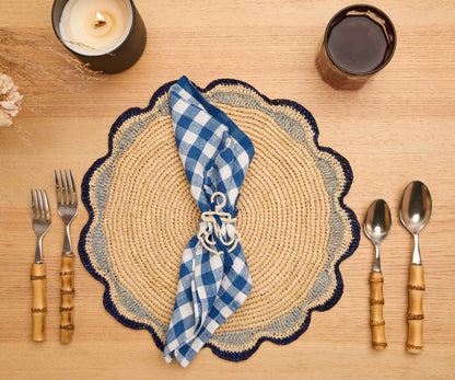 Nautical Anchor Napkin Rings – Coastal Table Decor, Handmade Raffia Napkin Holders, Set of 4 Blue and White Anchor Rings, Ocean Party Decor