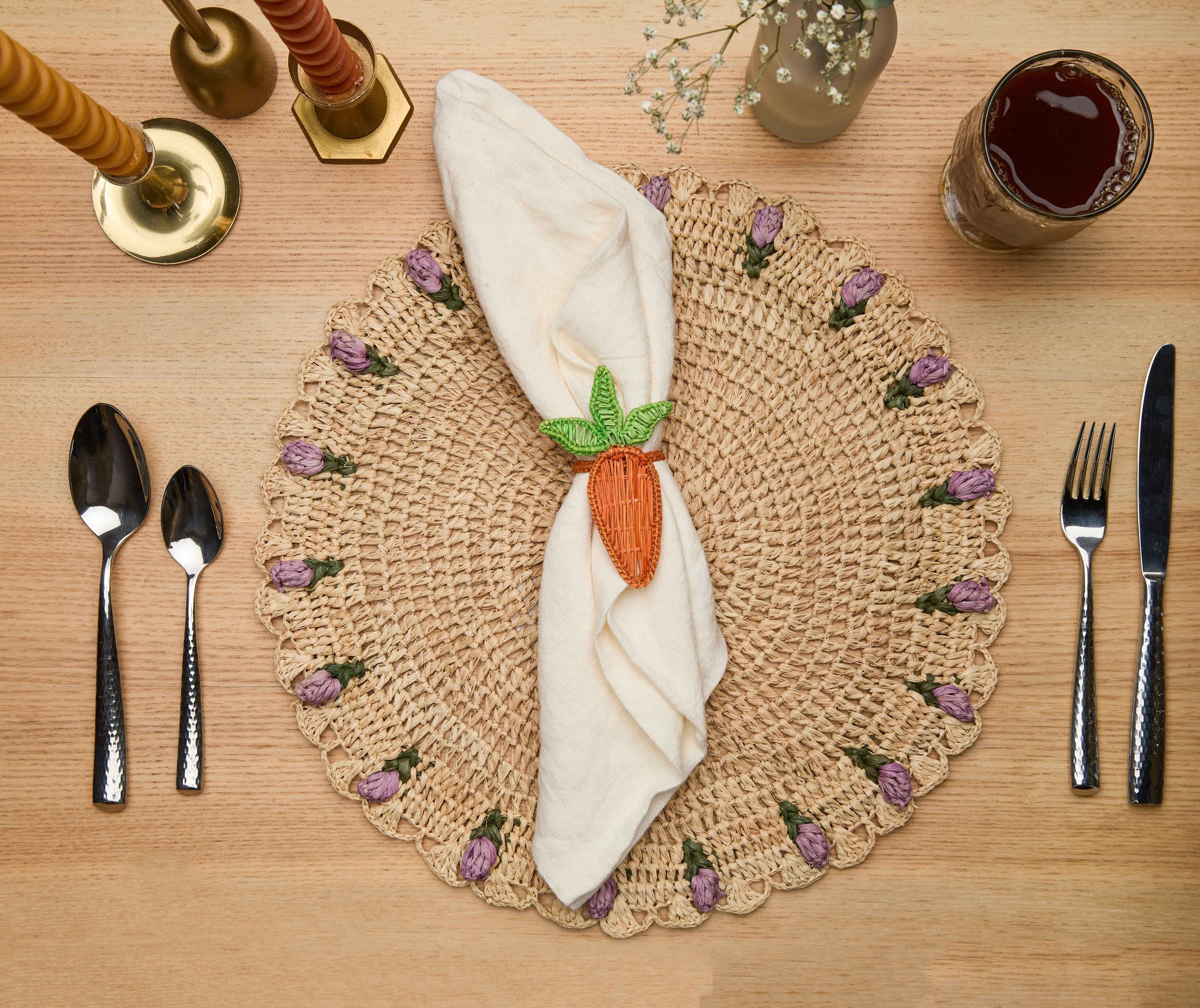 Carrot Napkin Ring – 3.5” Handwoven Iraca Palm – Artisan Spring Table Decor from Colombia