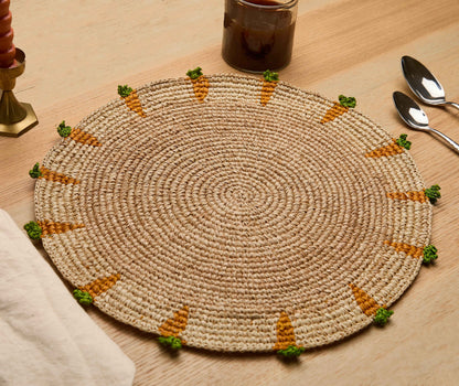 Handwoven Carrot Round Raffia Placemat – Artisan Table Décor