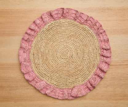 Handwoven Raffia Ruffle Placemat – Boho Chic Table Décor – Summer Table Accent