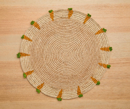 Handwoven Carrot Round Raffia Placemat – Artisan Table Décor