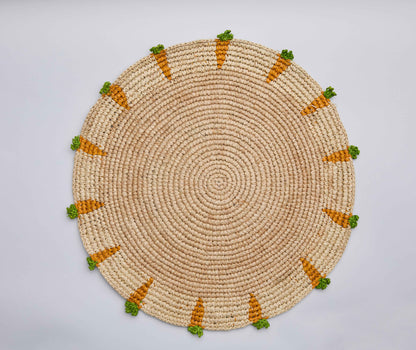 Handwoven Carrot Round Raffia Placemat – Artisan Table Décor