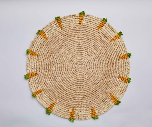 Handwoven Carrot Round Raffia Placemat – Artisan Table Décor
