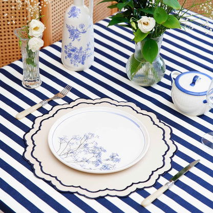 SCARLET WHITE NAVY BLUE ROUND FAUX LEATHER PLACEMAT